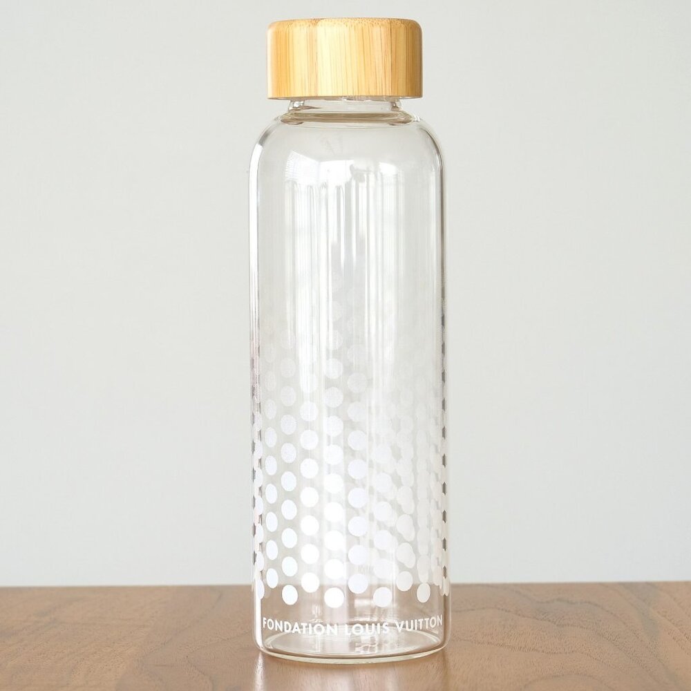 Fondation LOUIS VUITTON Glass Water Bottle Polka Dot Bamboo Lid Paris